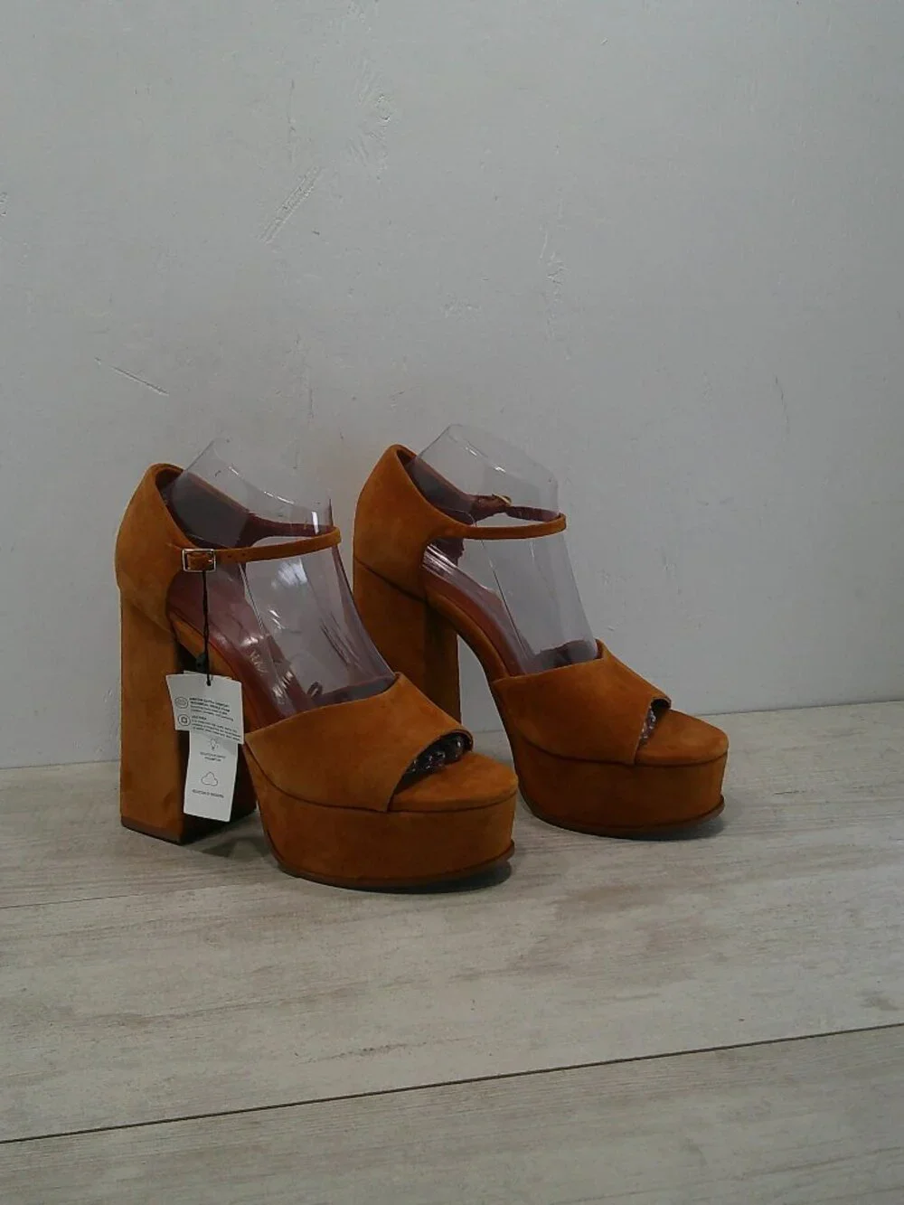 Zara 70's Style Platform Camel Tan Chunky Suede Tall Block Heel Sandal Size 40
